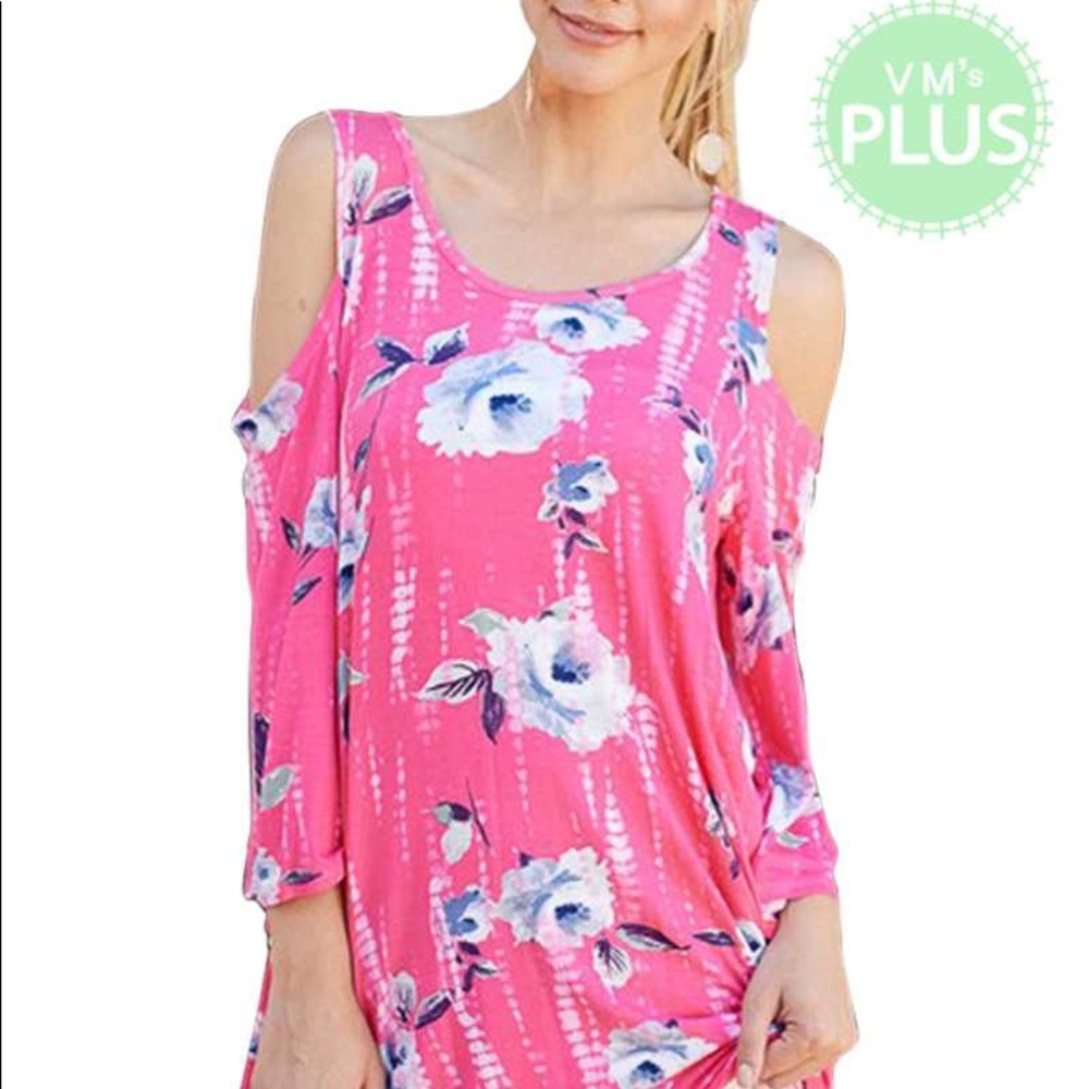 Cold Shoulder Floral & Tie-dye Hi Lo Tunic